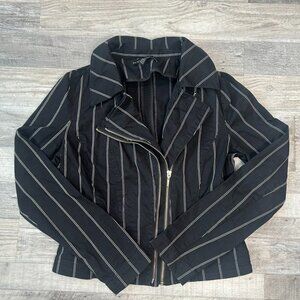 White House Black Market Washed Black Stripe Double Zip Moto Jacket B40